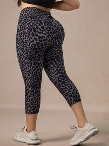 XianBinXiu 1件装女士无缝性感豹纹高弹力瑜伽裤，高腰提臀塑形紧身裤，适合跑步、健身锻炼，加大码灰色紧身打底裤，带收腹功能，适合运动、跑步、瑜伽，豹纹图案设计 - 彩色 - 查看 3