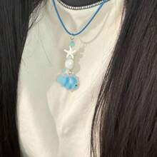 波西米亚风韩式彩色糖果星星流苏吊坠项链，甜美心形链条，Y2K美学饰品