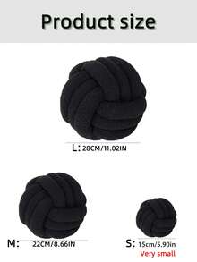 1pc Solid Color Versatile Three-Strand Hand-Woven Ball, Decorative Pillow, Sofa Coffee Table Decor, Bedroom Bedside Decorative Pillow, Black - Black - View 3