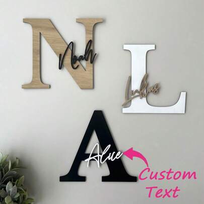 1pc Customized Wooden Name Plate, Personalized Name, Double-Layer Wooden Design, 26 Alphabet Shapes Available For Customization, Wooden Wall Decor, Suitable For Children's Room Decoration, Home Decor, Unique Colorful Kids Room Door Sign, Great For Birthday, Children's Day, Thanksgiving, Valentine's Day, Christmas, St. Patrick's Day, Easter, Personalized Gift