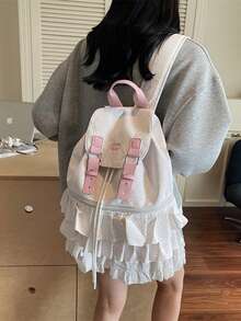 Korean Ins Niche Polka Dot & Striped Backpack, New Versatile Large Capacity Student School Casual Travel Bag , Polka Dot - White - View 3