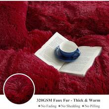 Plush Shaggy Duvet Cover Set, Ultra Soft Fluffy Bedding Sets 3 Pieces (1 Fuzzy Comforter Cover + 2 Pillow Cases), Zipper Close (, Pink), Luxury Bedding - Red - 查看 4