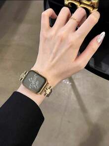 1 Young And Fashionable Women's Watch Strap, Black Leather, Soft And Comfortable, Ultra-Thin And Slender Women's Watch Strap Ultra3 2 1 SE S10 /S9 /S8 /S7 /S6/ S5/ S4/ S3 /S2/ S1 Series Global Hot New Product Golden Metal Decoration Black Leather Strap 38 Mm40mm42mm44mm45mm46mm49mm Compatible With Watch Band Smart Watches Accessories Wristwatch - Black - View 6