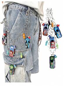1pc Colorful Cyberpunk Racing Car Charm Dual-Layer Pants Chain, Punk Retro Y2K Streetwear Accessory (Random Color Beverage Bottle Style), Unisex - Multicolor - View 2