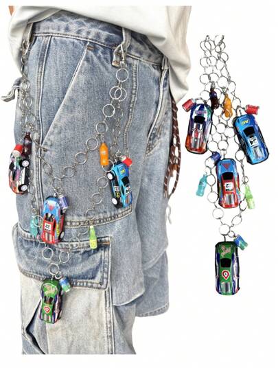 1pc Colorful Cyberpunk Racing Car Charm Dual-Layer Pants Chain, Punk Retro Y2K Streetwear Accessory (Random Color Beverage Bottle Style), Unisex