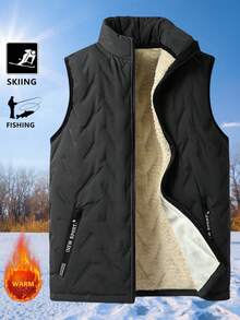 1 peça Colete Casual de Gola Alta e Sem Mangas em Plush para Homens no Outono/Inverno