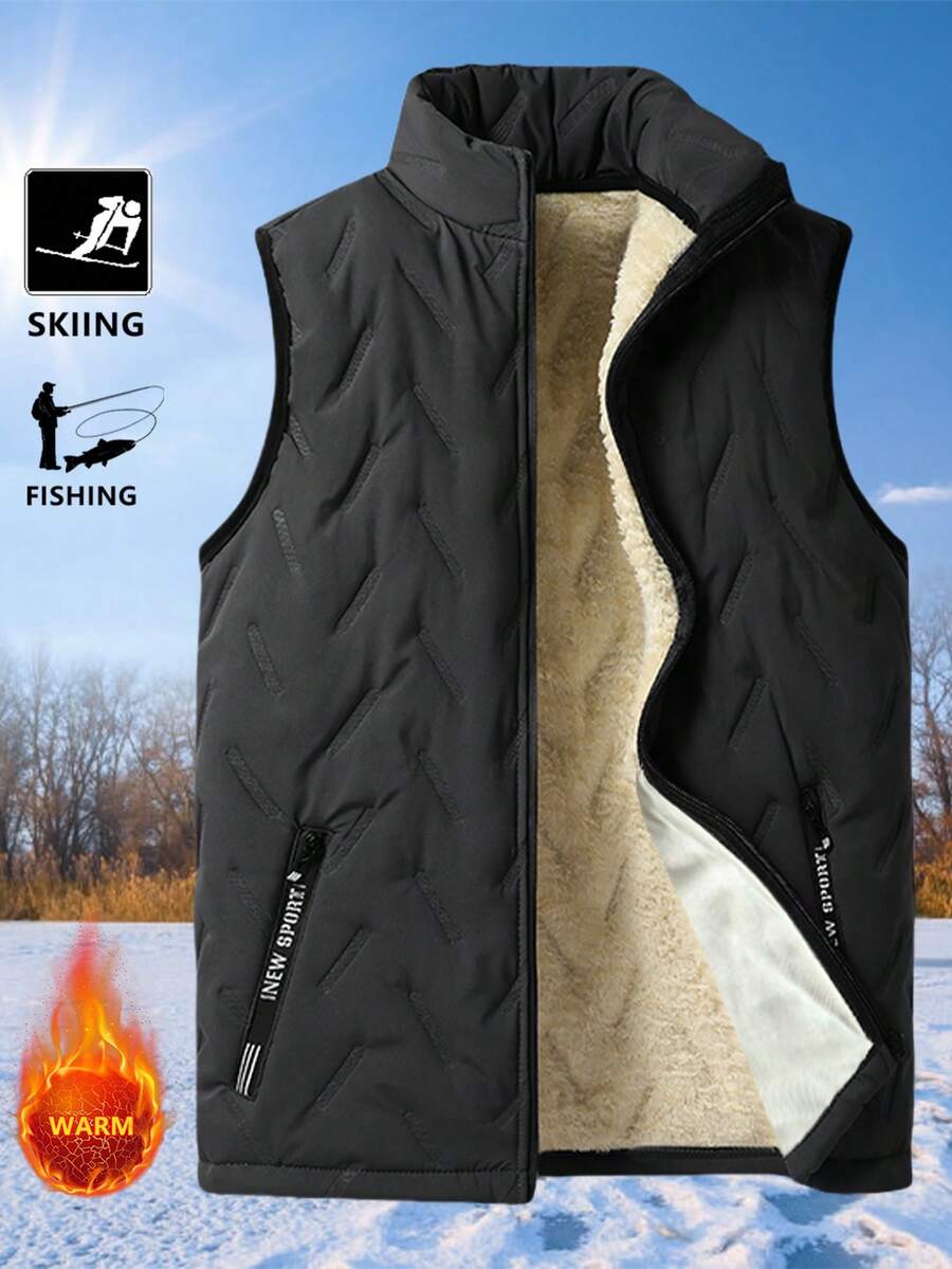 1 peça Colete Casual de Gola Alta e Sem Mangas em Plush para Homens no Outono/Inverno