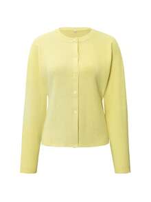 Live To Mo Fspring Break Outfits Butter Yellow Cardigan With Long Sleeves And Buttons, Casual Y2K Style. Perfect For Valentine's Day, Going Out Tops Women And Daily Wear. - Yellow - View 3