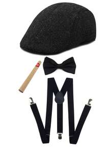 D EXCEED 2/4/5/8 Pcs 1920s Men's Berets, Ties, Bowties & Suspenders, Retro Gatsby Costume Accessories For Cosplay, Halloween, Roaring 20s Dinners & Themed Parties - Multicolor - View 16