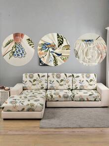 1 件防滑弹力装饰沙发垫套，牛奶丝面料花卉印花，色彩鲜艳，有单人/双人/三人/四人座尺寸可选，适合春、夏、秋、冬 - 彩色 - 查看 5