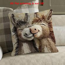 1pc Cute Donkey Pattern Single-Sided Throw Pillow Cover, Vintage Square Single-Sided Pillow Sham, Suitable For Living Room, Bedroom, Home Decor, All Season - Multicolor - View 2