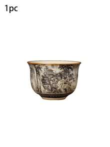 1pc/2pcs/6pcs水墨画陶瓷茶杯复古小容量意式咖啡杯品茶陶瓷杯功夫茶具茶杯普洱单杯随身杯大师杯小茶碗陶瓷杯适合茶友 - 彩色 - 查看 13