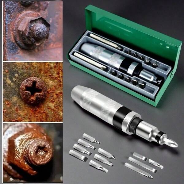 Juego de 13 piezas de destornilladores de impacto profesionales con destornillador de impacto, cincel y extractor de tornillos multifunción - Metal duradero, sin necesidad de electricidad, kit de herramientas manuales esenciales para reparaciones