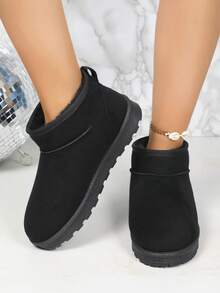 女式厚雪地靴，保暖内衬，保暖，厚底，经典休闲雪地靴，一脚蹬，秋冬 - 黑色 - 查看 3