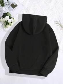 Felpa casual con motivo a lettere per ragazze adolescenti, design a maniche lunghe comodo adatto per primavera e autunno, ottimo per lo shopping, i viaggi o le feste - nero - Visualizzare 3