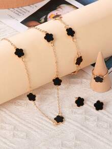 5 件女士时尚首饰套装，简约百搭的三叶草吊坠项链、手链、耳环、戒指，适合日常、休闲、派对、晚会、节日聚会，完美的礼物 - 彩色 - 查看 5