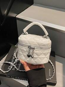 1 pièce Mini sac à main pour femme, couleur unie, sac bandoulière croisé avec motif en losange brodé. Convient pour ranger les cartes et les clés. Porte-monnaie mignon avec décoration en forme de cœur, style Y2K. Sac pour femme adapté à un usage quotidien, aux courses et aux voyages.