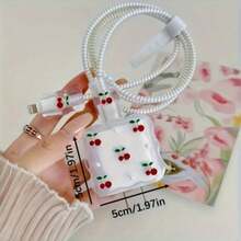 5-In-1 Red Diamond Cherry & Pearl Design 20W/18W Phone Charger Set, Charging Cable Protector, Charging Head Cover, Compatible With IPhone 16 Pro Max/15/14/13/12/11, Great For Holidays, Friends, Girlfriends - Red - View 2