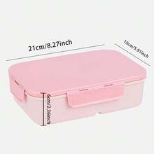 Caja de almuerzo de plástico con 3 compartimentos y patrón de 26 letras, de gran capacidad, apta para microondas, contenedor de almacenamiento de alimentos, caja bento portátil con cuchara y tenedor, adecuada para picnic, oficina, aperitivos - Rosa - Ver 2