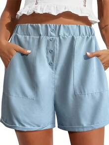 Six-Pack Women's Shorts Summer Casual Elastic High Waist Comfortable Light Breathable Fabric Shorts With Pockets - 6pcs - 查看 5