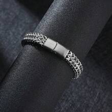 1pc Retro Thick Chain Neutral Design Keel Stainless Steel Woven Mesh Men's High-End Dracelet, Suitable For Hip-Hop Luxury Streamlined Men's Bracelet, Multifunctional Bracelet, Suitable For Daily Wear And Men's Valentine's Day Gift - 銀色 - 查看 4