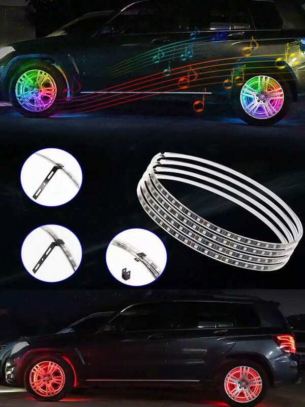 1 conjunto de luzes de cubo de 17 polegadas RGB, acessórios externos, luz ambiente, anel de roda, faixa de luz neon para ATV MTV