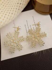 1 对时尚仿珍珠和毛绒雪花吊坠耳环，适合任何场合的女性，圣诞礼物 - 彩色 - 查看 3