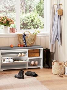 SoBuy FSR119-W, Hallway Shoe Bench Shoe Rack Shoe Cabinet With Seat Cushion And Flip-Drawer - 白色 - 查看 1