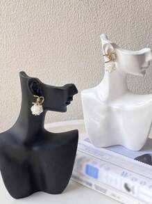 1pc Earring & Necklace Display Stand, Velvet Bust Jewelry Holder, Desktop Necklace Organizer - Black - View 3