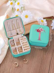 Hộp đựng trang sức chữ cái hoa văn, hộp trang sức du lịch di động bằng da PU màu trắng chữ A-Z, hộp đựng trang sức màu xanh dương, hộp trang sức mini có khóa kéo màu đen dùng để đựng dây chuyền, nhẫn, mặt dây chuyền, vòng tay, bông tai, hộp quà tặng trang sức, thích hợp làm quà tặng Ngày của Mẹ, đám cưới, phù dâu, kỷ niệm, Giáng sinh và quà tặng bạn gái. - Nhiều màu - Xem 30
