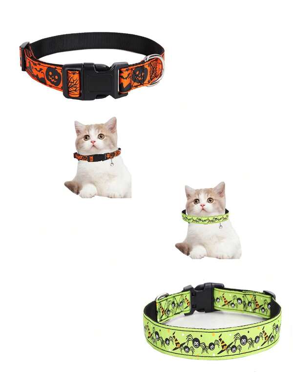 TDTOK Halloween Dog Collar With Pumpkin Hat And Spider - Adjustable Soft And Comfortable Halloween Themed Pet Collar For All Kinds Of Pets (Length 60cm, Width 2.5*38cm, Halloween Orange Green)