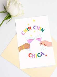 1pc Birthday Card With Envelope - Funny Cocktail Design Chin Chin Chica Greeting Card For Him Her, Blank Inside