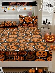 1件套数码印花床单套装，床垫保护套，床罩，南瓜图案，舒适家纺，透气防起球床垫保护套，柔软亲肤，卡通图案床罩，柔软舒适的卧室床上用品 - 彩色 - 查看 4