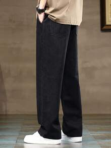 加大码男士抽绳松紧腰弹力牛仔裤，宽松直筒牛仔裤，休闲百搭舒适，四季皆宜 - 黑色 - 查看 7