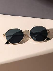 1pc Black Round Metal Frame Glasses, Elegant & Versatile All-Match Fashion Eyewear, Suitable For Runway, Business, Casual And Outdoor Occasions - 金灰 - 查看 3