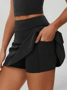 MASKERT Tennis Skirt "Women's Sports Half Skirt Tennis Golf Skirt Outdoor Sports Half Skirt Anti Glare Sportswear Comfortable And Skin Friendly - 黑色 - 查看 3