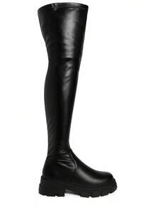 Patent Leather Over-The-Knee Tractor Heel Long Boot - Black - View 1
