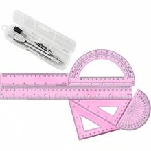 1 Set Plastic Geometry Math Set Includes Drawing, 6 Inch 4 Inch Protractor, 45/60 Degree Rulers 12 Inch 6 Inch Math Ruler Transparent Office Supplies (Pink) - Yellow - View 10