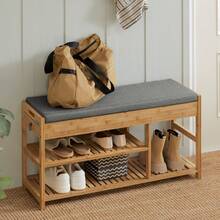 SoBuy FSR47-N Shoe Bench With Seat And Drawers Wardrobe Bench Shoe Rack Bench Bamboo W X H X D Approx. 90 X 45 X 30 Cm - Khaki - View 11