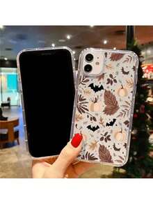 Funda de teléfono transparente con murciélago y calabaza de Halloween para crear ambiente otoñal, para iPhone 17 16 11 15 14 13 12 Pro Max Air Plus, funda protectora transparente blanca, regalo de otoño y Halloween para hombres y mujeres - Transparente - Ver 5