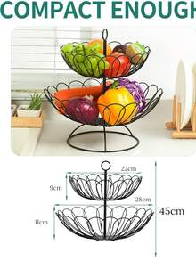 Contenedor frutero canasta de 2 niveles desmontable en color negro, organizador multiusos cocina hogar, almacenamiento frutas verduras, diseño moderno - Albaricoque - Ver 2