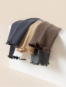 1/3/5 Pairs Girls Calf Leg Warmers, Sweet Ballet Style Ruffle Trim, Knitted Warm Leg Warmers, Solid Color Knee High Leg Warmers, Spring Autumn