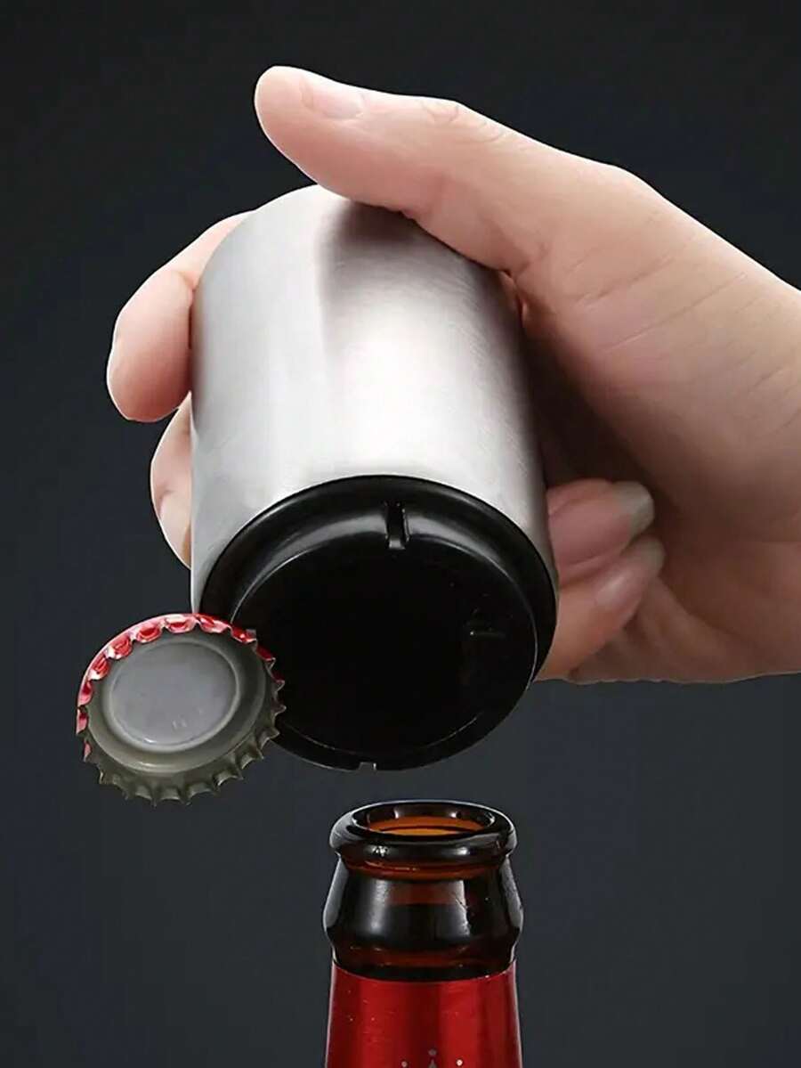 2-1 件套按压式开瓶器，不锈钢开瓶器，高级啤酒瓶盖开瓶器，自动向下施压，不伤瓶口，快速开启，小巧便携的开瓶器，适用于家庭酒吧、野餐、露营、啤酒节、圣诞节、新年、开罐器、开瓶器
