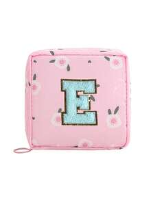 1pc Pink A-Z Embroidered Sanitary Pad Pouch - Large Capacity, Waterproof, Cartoon Pattern - Essential For Women's Periods! Waterproof Cosmetic Bag, Coin Purse - Multicolor - View 24