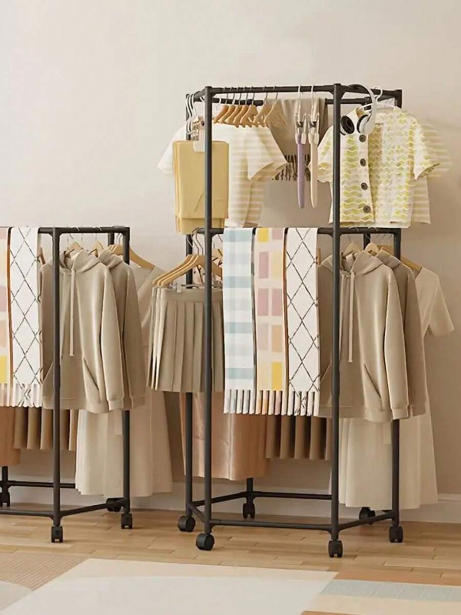 6-seitiger drehbarer Kleiderständer - stabiles Metallrohr, unabhängiges Design, tragbare und effiziente Kleidungsaufbewahrung und -präsentation, schwarz/weiß, geeignet als Wäscheorganizer für alle Jahreszeiten, hexagonale Form mit 6 Rollen drehbar und beweglich, Stütze aus 16 mm verstärktem Metallstab, geeignet für Schlafzimmer, Wohnzimmer, Balkon, Waschküche