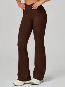 MASKERT Damen Sport Leggings, Yoga Hosen, formend, geeignet für Laufen, Fitness, Zuhause, Pendeln und Lässig Sport. Bequem und hautfreundlich, vielseitig. - Kaffeebraun - Übersicht 5