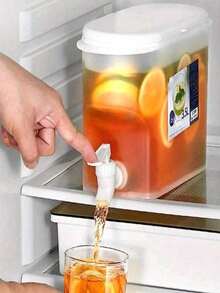 1 pieza Dispensador de bebidas, Jarra grande de 1 galón de capacidad con grifo, caja de almacenamiento de bebidas a prueba de fugas y reutilizable, para refrigerador, estantería y mostrador, organizadores y almacenamiento de cocina, accesorios de cocina