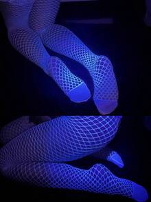 Extra Long Glow In The Dark Pantyhose - Fluorescent Green Sheer Women's Tights W/ Lace Details - 白色 - 查看 1