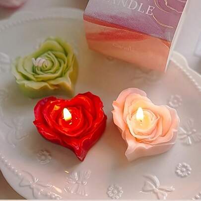 One Heart-Shaped Candle With A Rose Fragrance, Perfect For Birthdays, Anniversaries, Weddings, Valentine'S Day, Cakes, And Party Festivities.