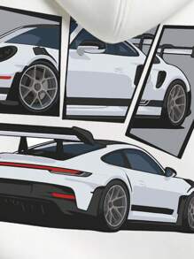 Sudadera creativa, informal, minimalista, con relleno de algodón para niños, hombros caídos, cómoda, de gran tamaño, con capucha versátil, cuello redondo, ropa holgada de estilo universitario urbano para niños, blusa suave de manga larga, nueva serie de sudaderas, blusa con estampado de patrón de carreras blanco